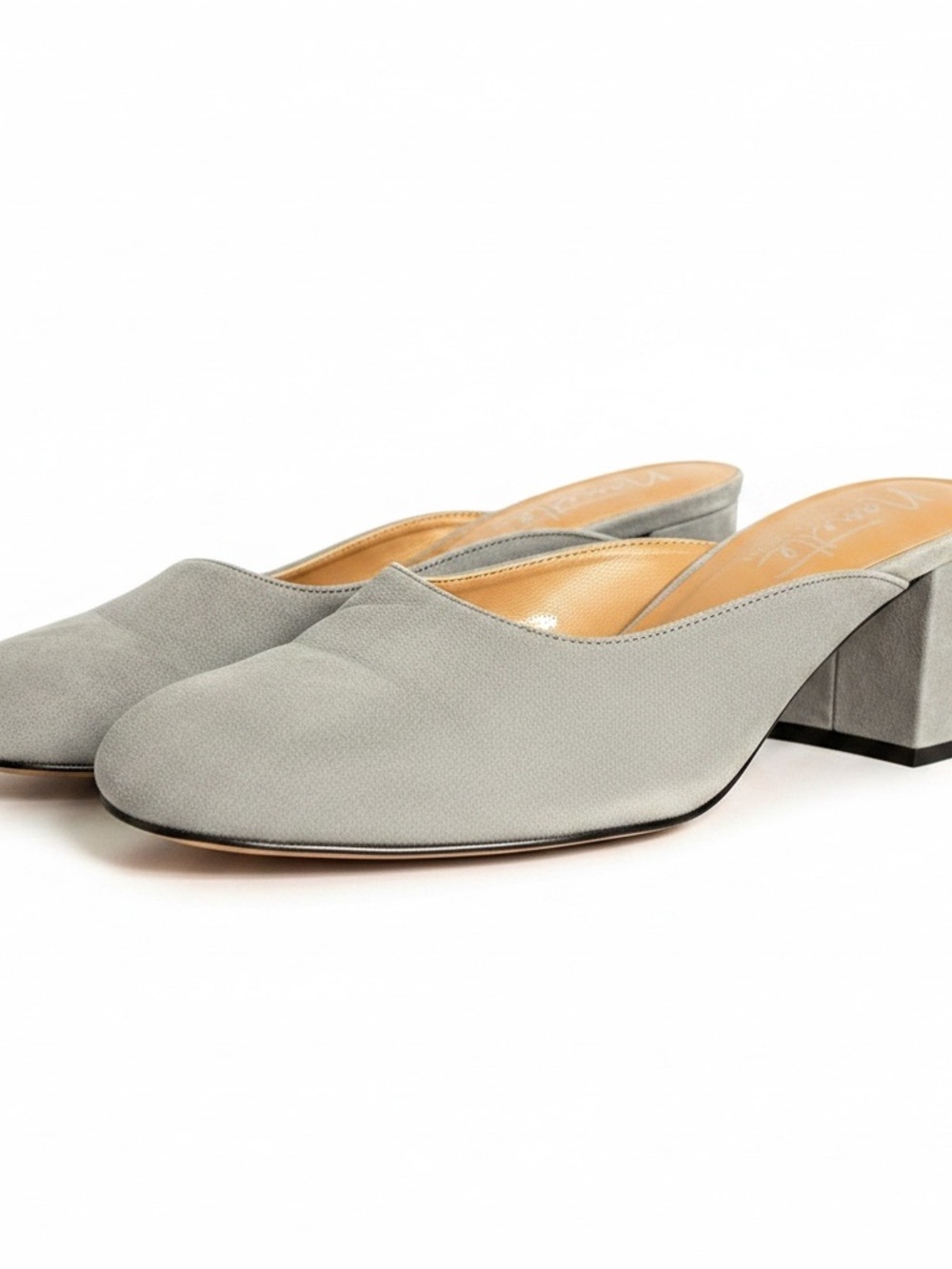 Nanette Lepore Light Gray Suede Block Heel Mules